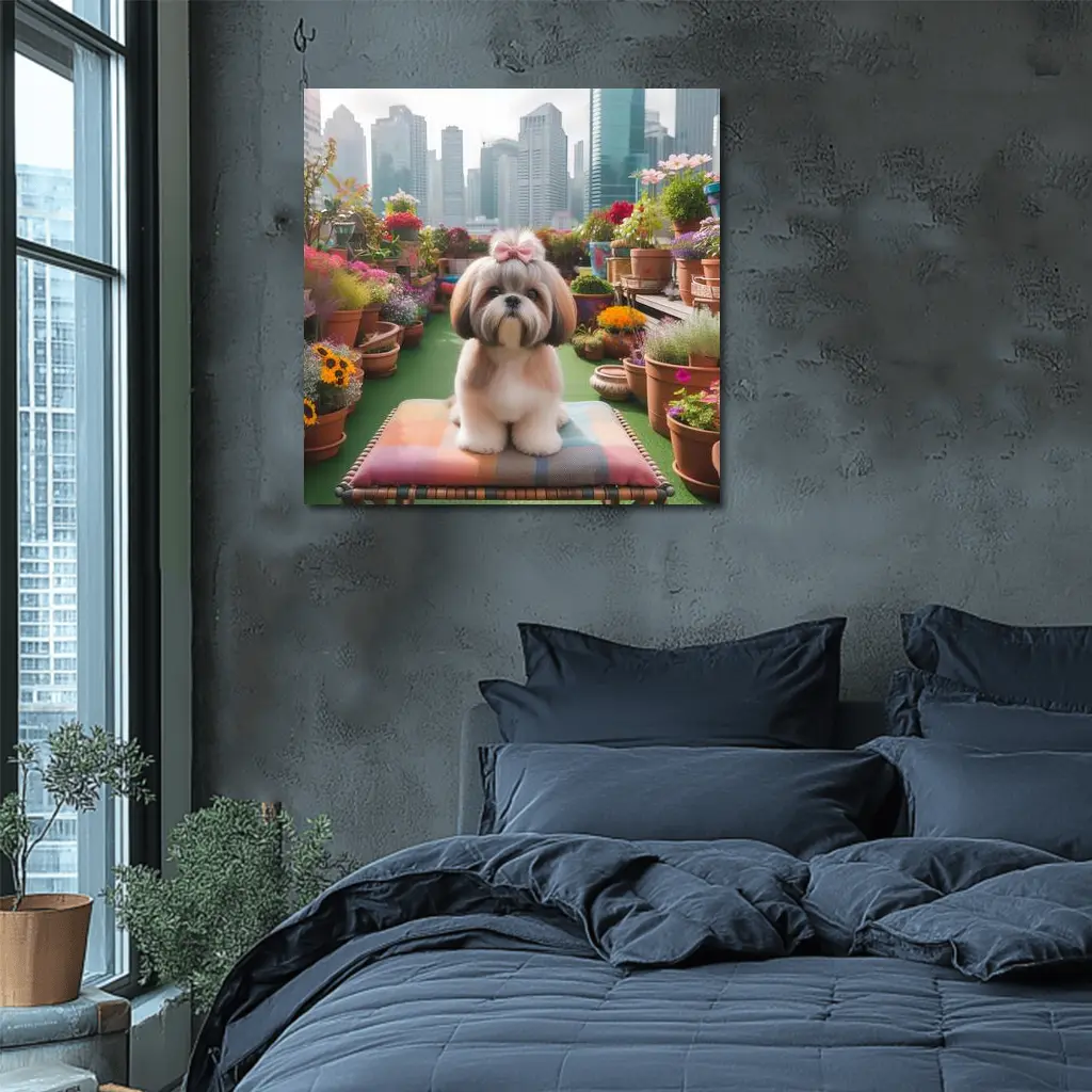 Shih Tzu Dog Rooftop Garden City Background – Wall Art