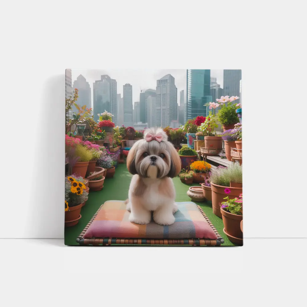 Shih Tzu Dog Rooftop Garden City Background – Wall Art