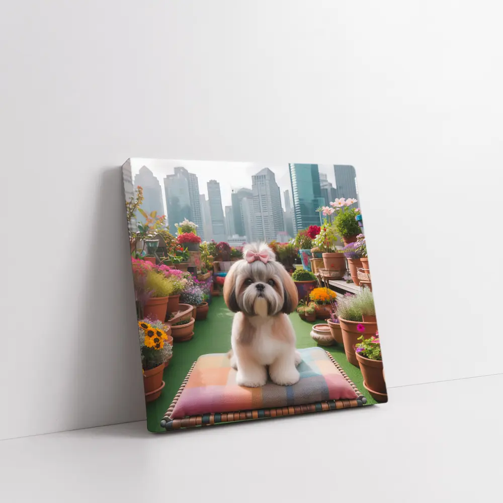 Shih Tzu Dog Rooftop Garden City Background – Wall Art