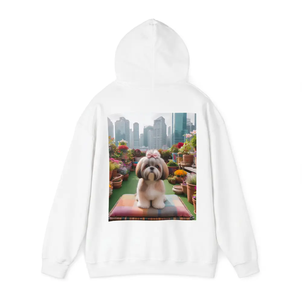 Shih Tzu Dog Rooftop Garden City Background – Hoodies