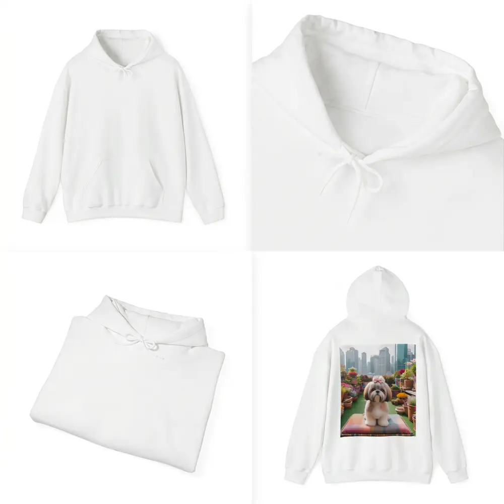 Shih Tzu Dog Rooftop Garden City Background – Hoodies