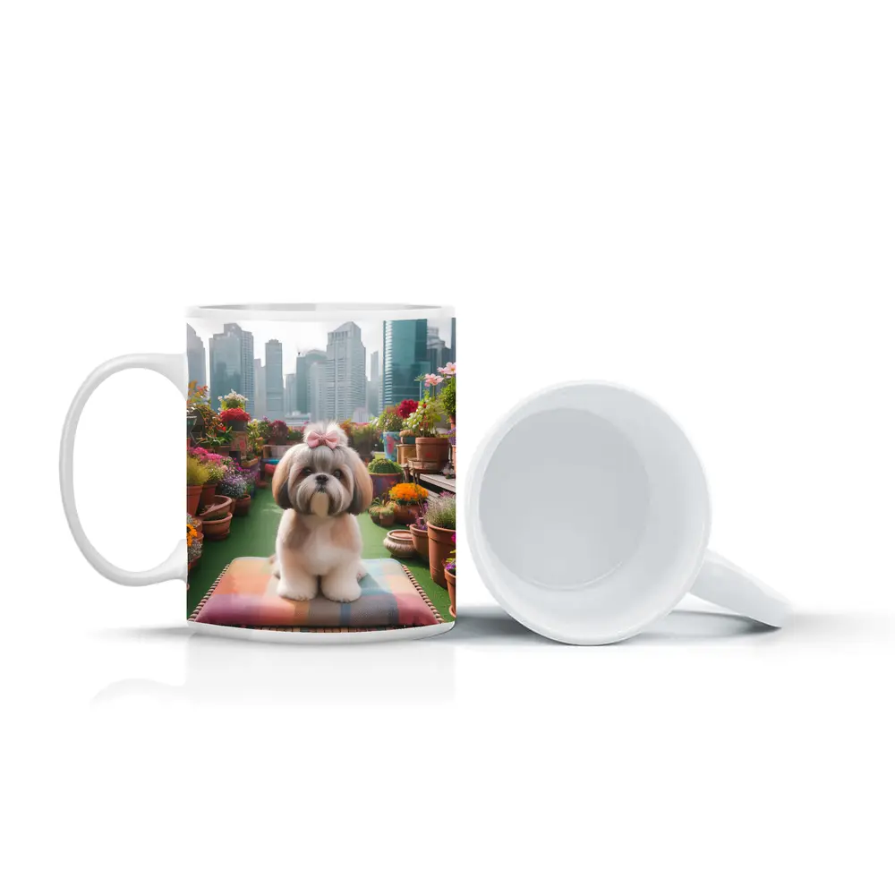 Shih Tzu Dog Rooftop Garden City Background – Mugs