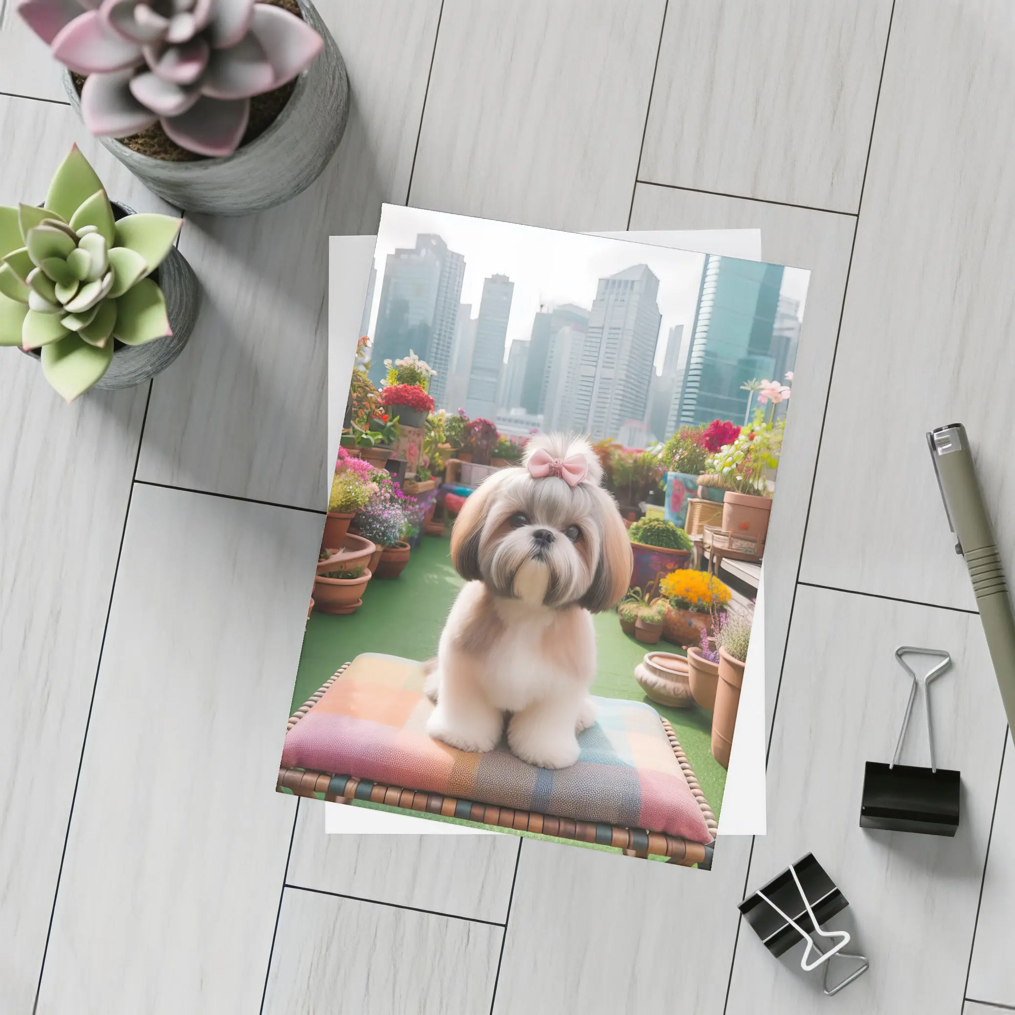 Shih Tzu Dog Rooftop Garden City Background – Postcards