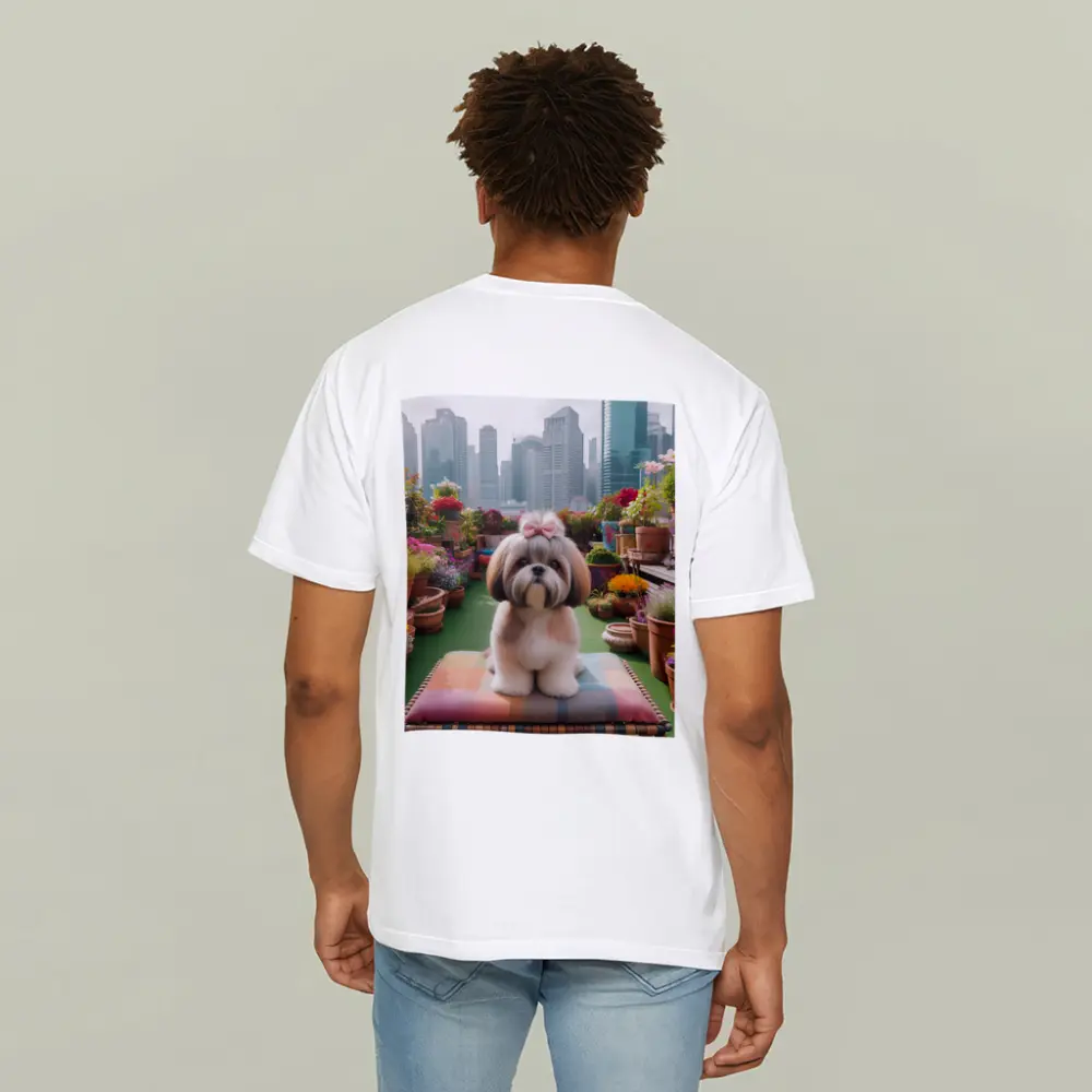 Shih Tzu Dog Rooftop Garden City Background – T-Shirts