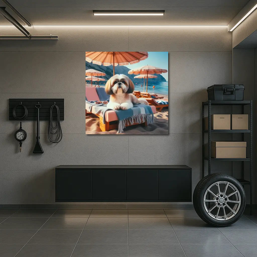 Shih Tzu Relaxing on Beach Lounge Chair – Wall Art