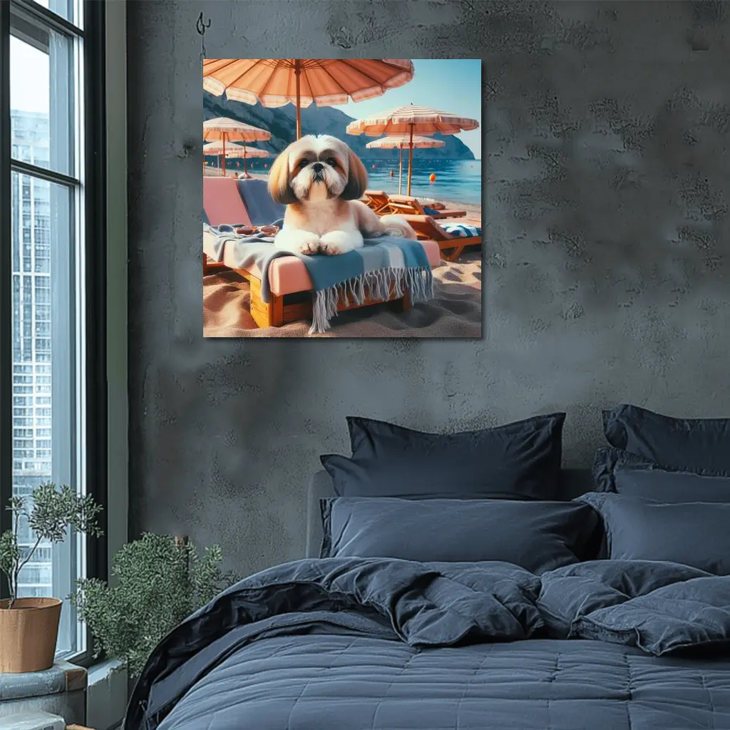 Shih Tzu Relaxing on Beach Lounge Chair – Wall Art