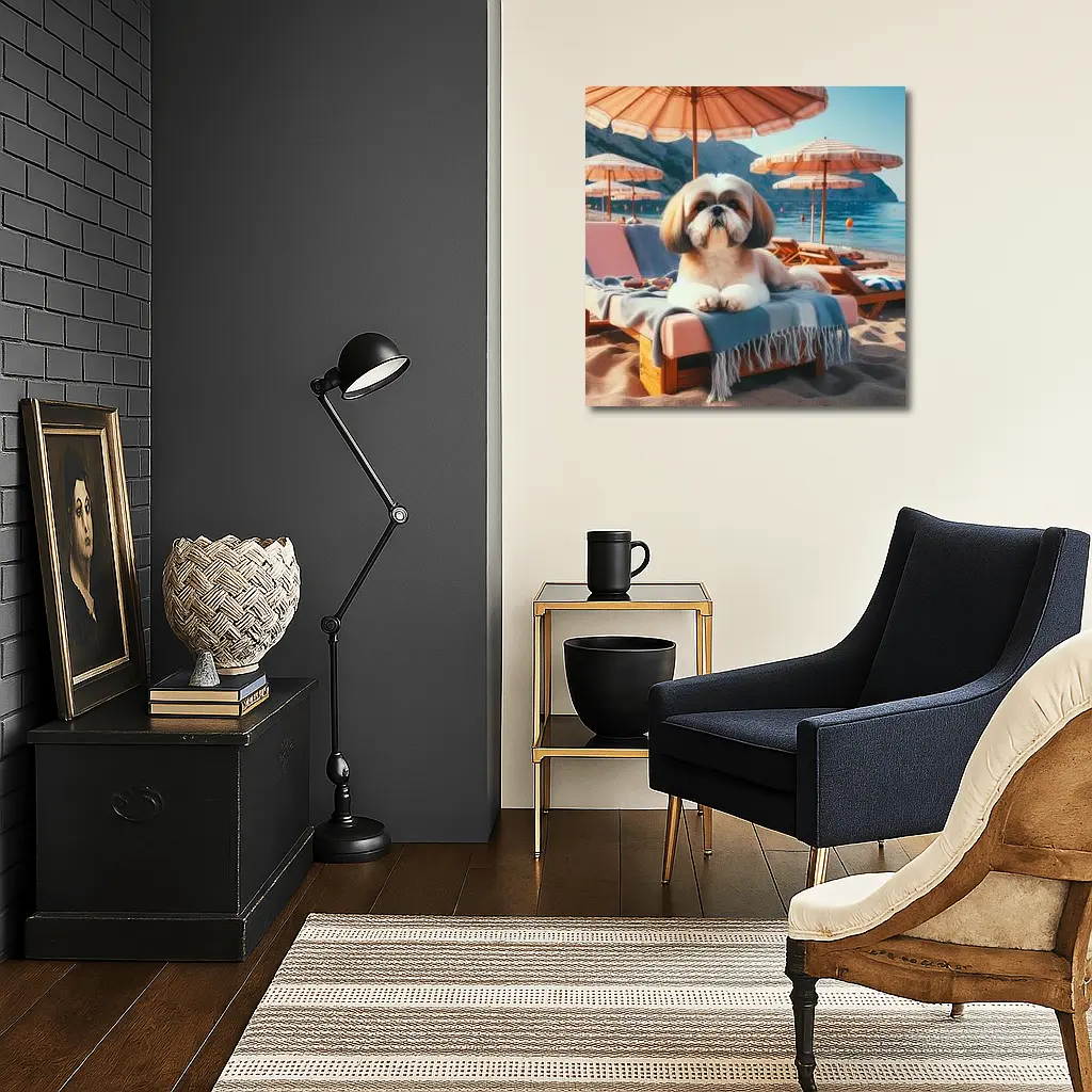 Shih Tzu Relaxing on Beach Lounge Chair – Wall Art