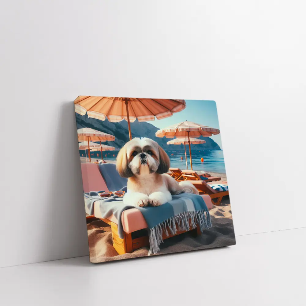 Shih Tzu Relaxing on Beach Lounge Chair – Wall Art