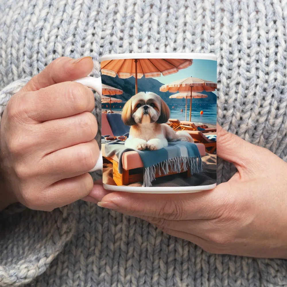 Shih Tzu Relaxing on Beach Lounge Chair – Mugs