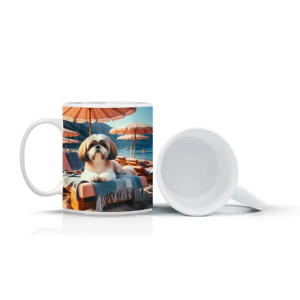 Shih Tzu Relaxing on Beach Lounge Chair – Mugs
