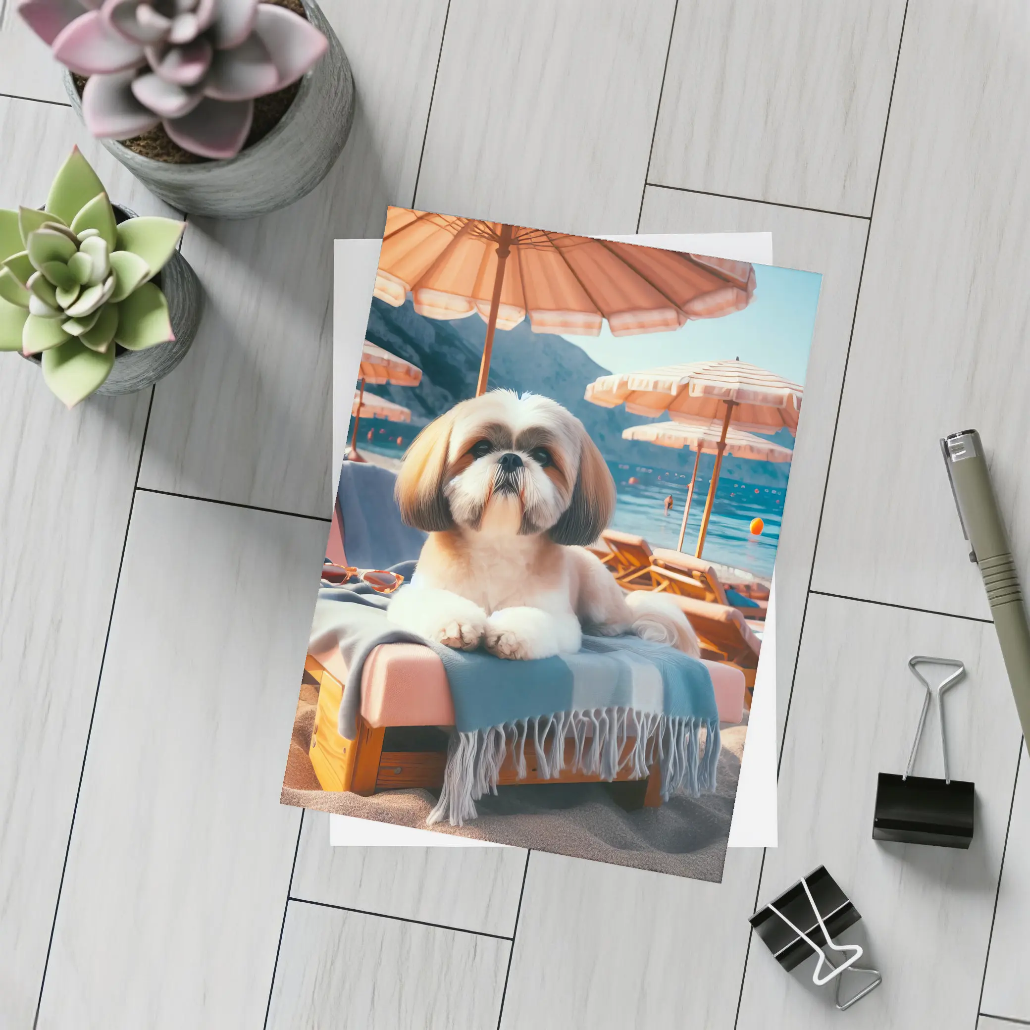 Shih Tzu Relaxing on Beach Lounge Chair – Postcards