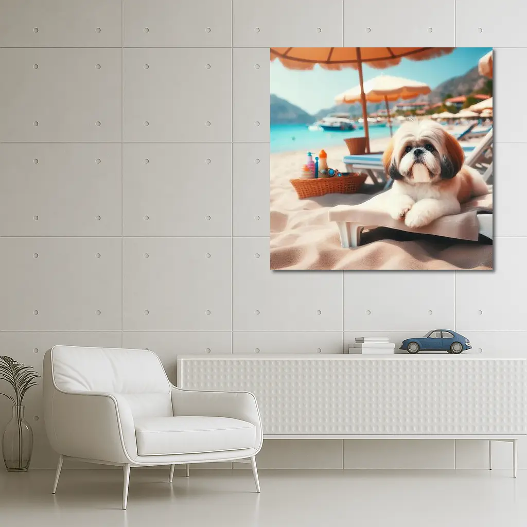 Shih Tzu Dog Relaxing On Beach Chair – Wall Art