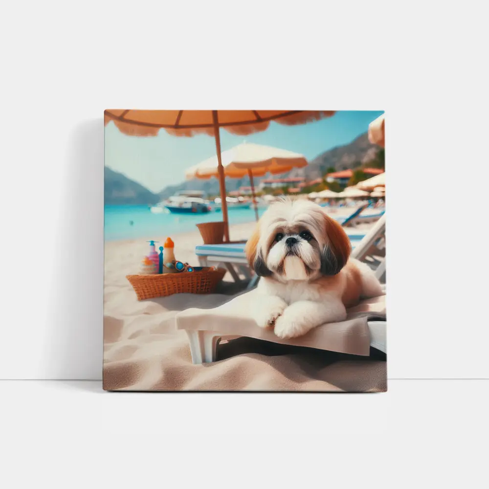 Shih Tzu Dog Relaxing On Beach Chair – Wall Art