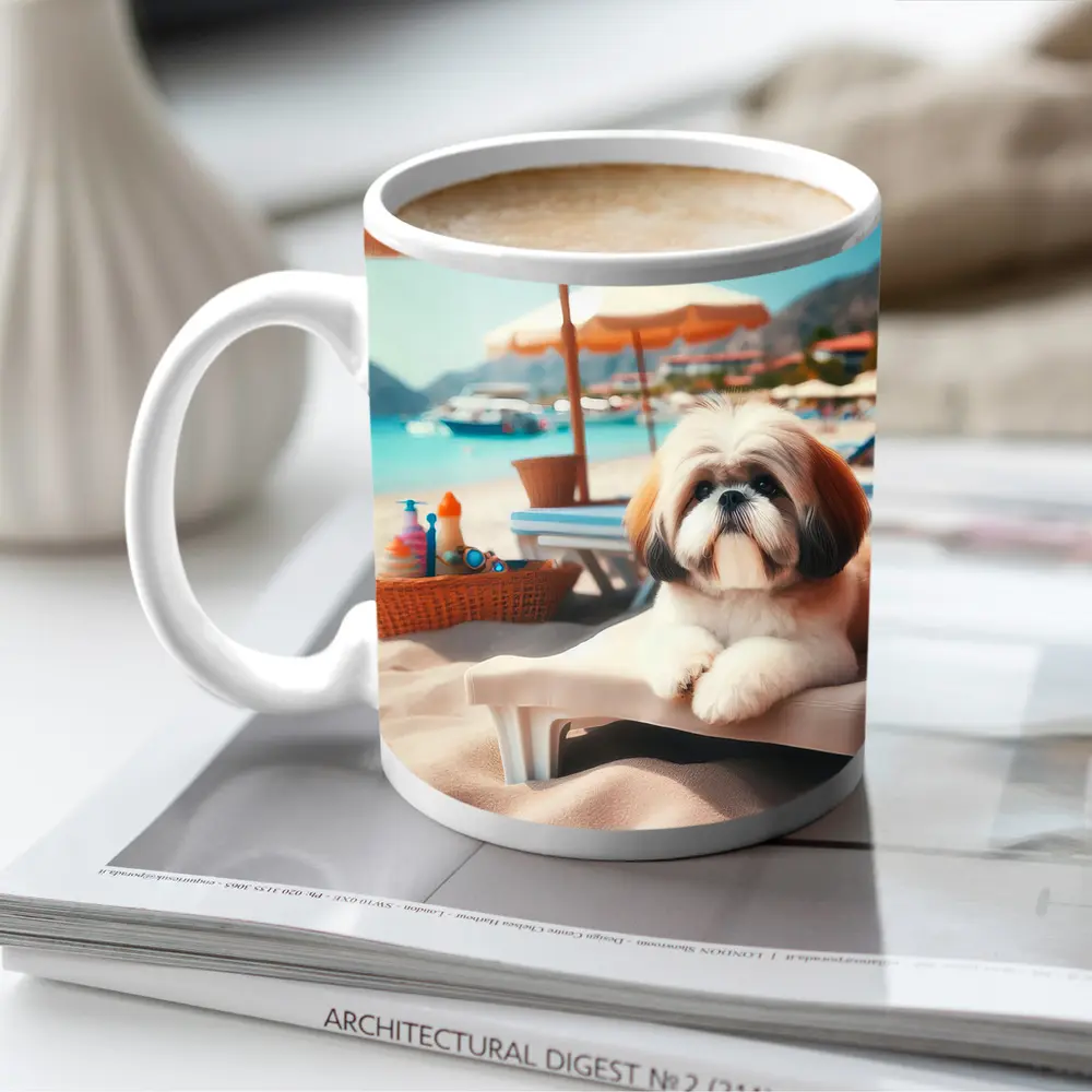 Shih Tzu Dog Relaxing On Beach Chair – Mugs