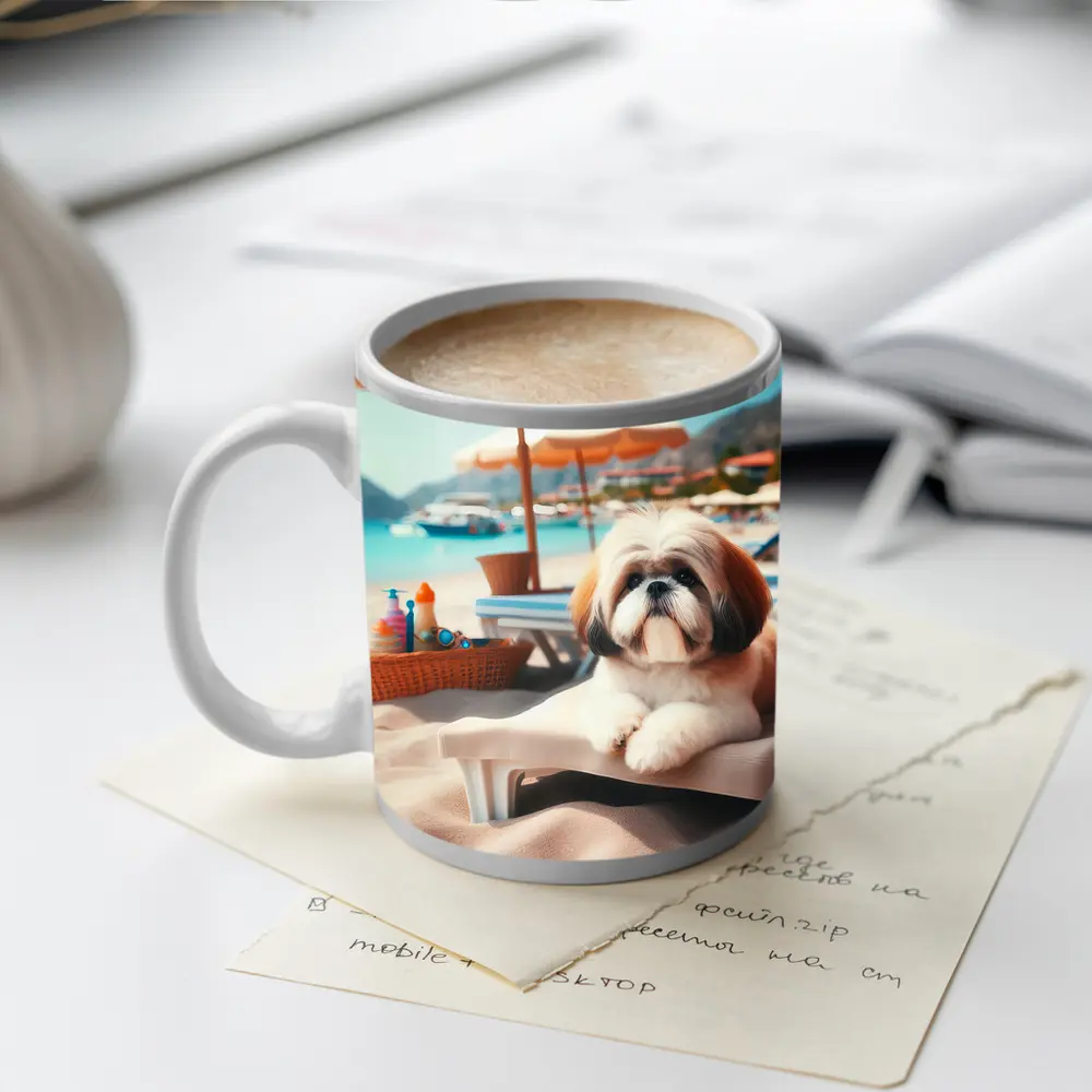 Shih Tzu Dog Relaxing On Beach Chair – Mugs