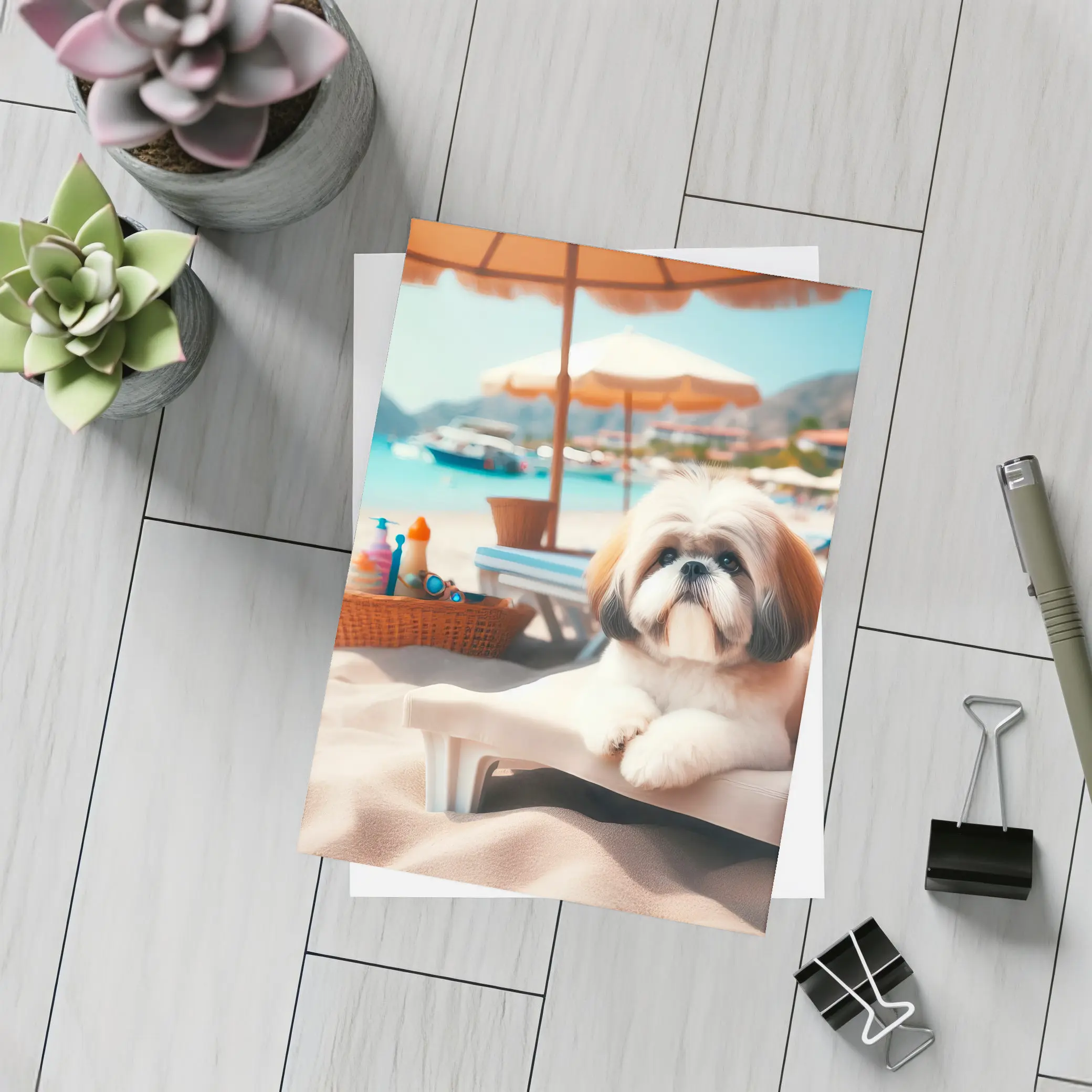 Shih Tzu Dog Relaxing On Beach Chair – Postcards
