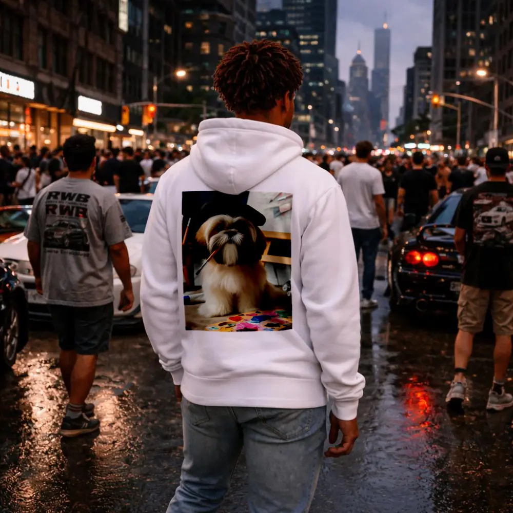 Shih Tzu Artist Wearing Beret With Paintbrush – Hoodies