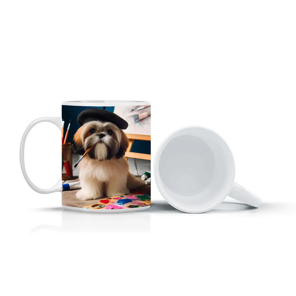 Shih Tzu Artist Wearing Beret With Paintbrush – Mugs
