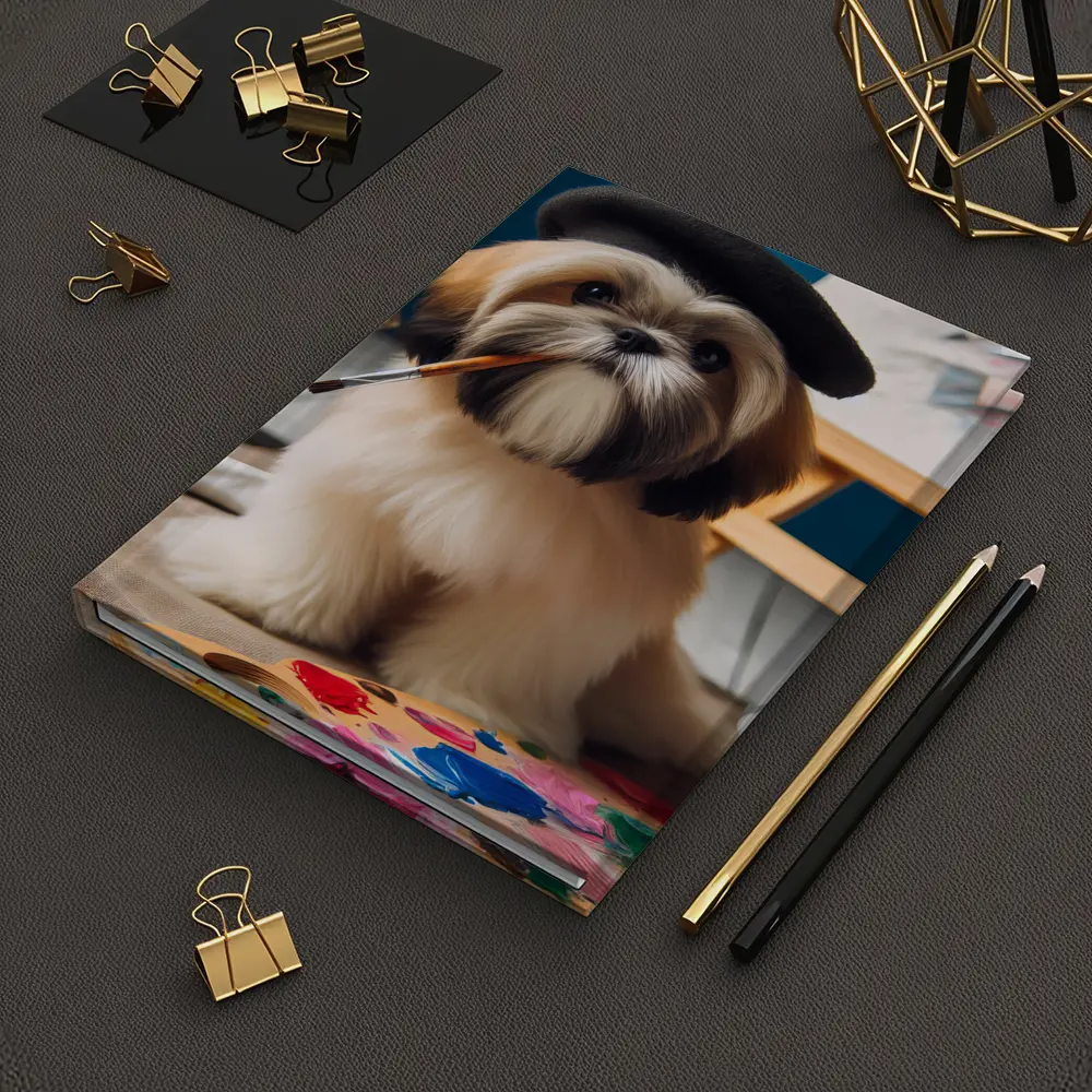 Shih Tzu Artist Wearing Beret With Paintbrush – Notebooks