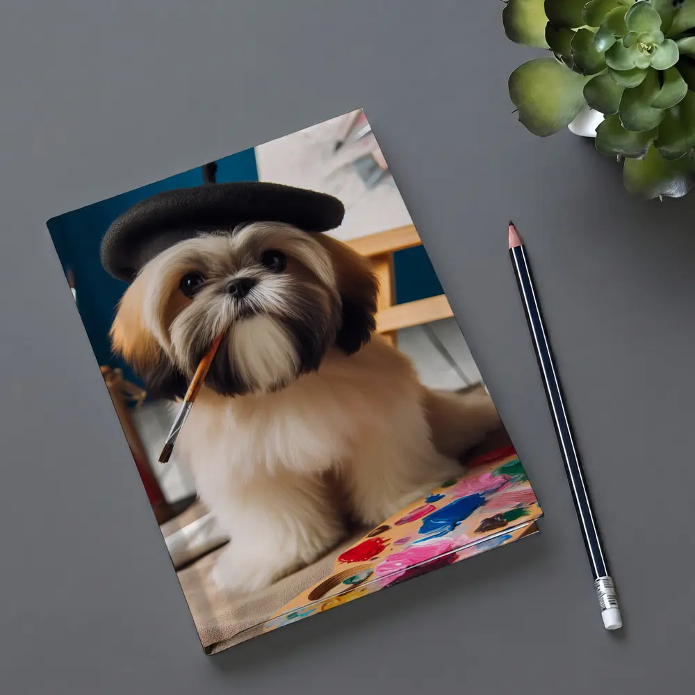 Shih Tzu Artist Wearing Beret With Paintbrush – Notebooks