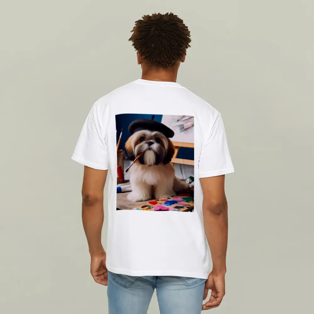 Shih Tzu Artist Wearing Beret With Paintbrush – T-Shirts
