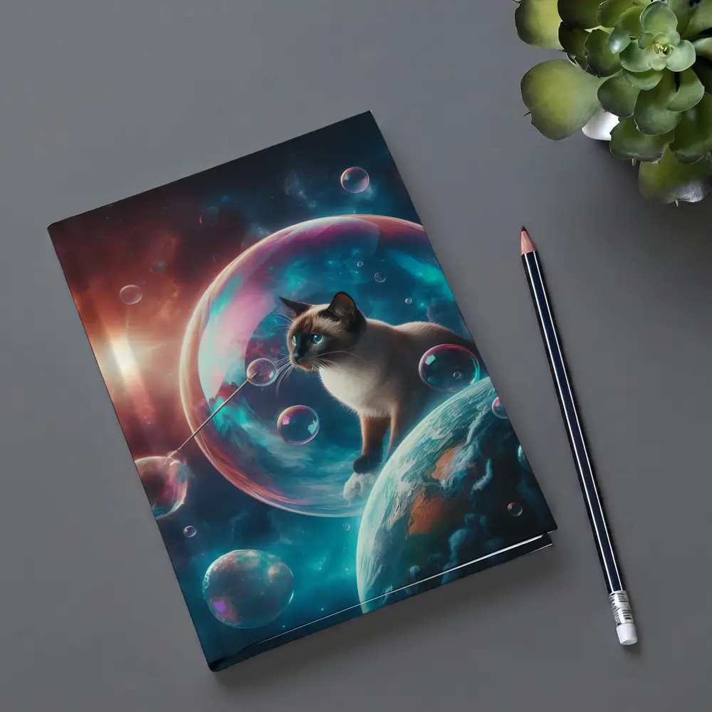 Siamese Cat Blowing Bubbles in Space – Notebooks