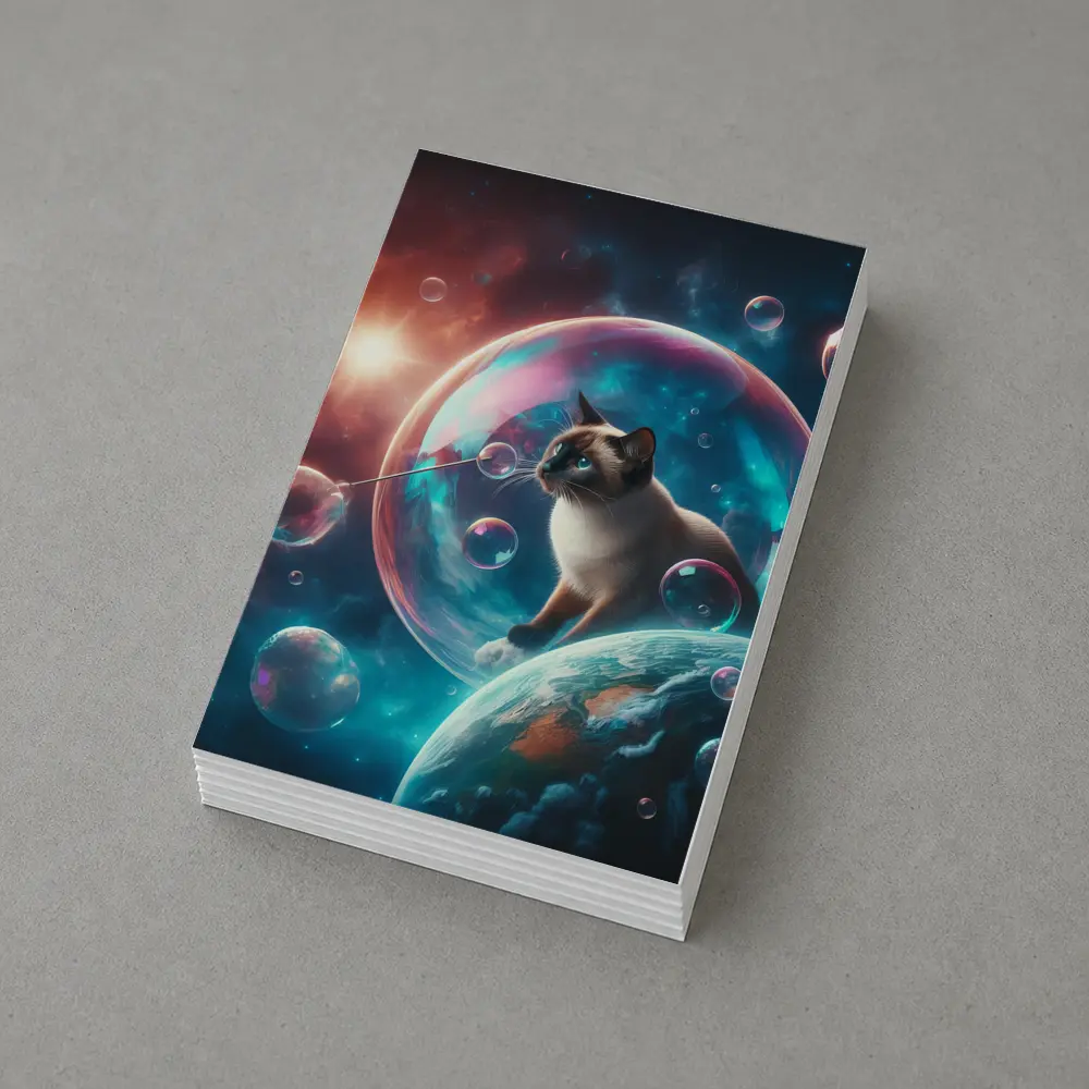 Siamese Cat Blowing Bubbles in Space – Postcards