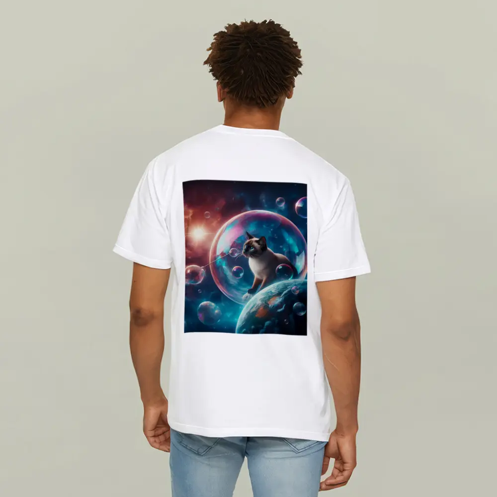 Siamese Cat Blowing Bubbles in Space – T-Shirts