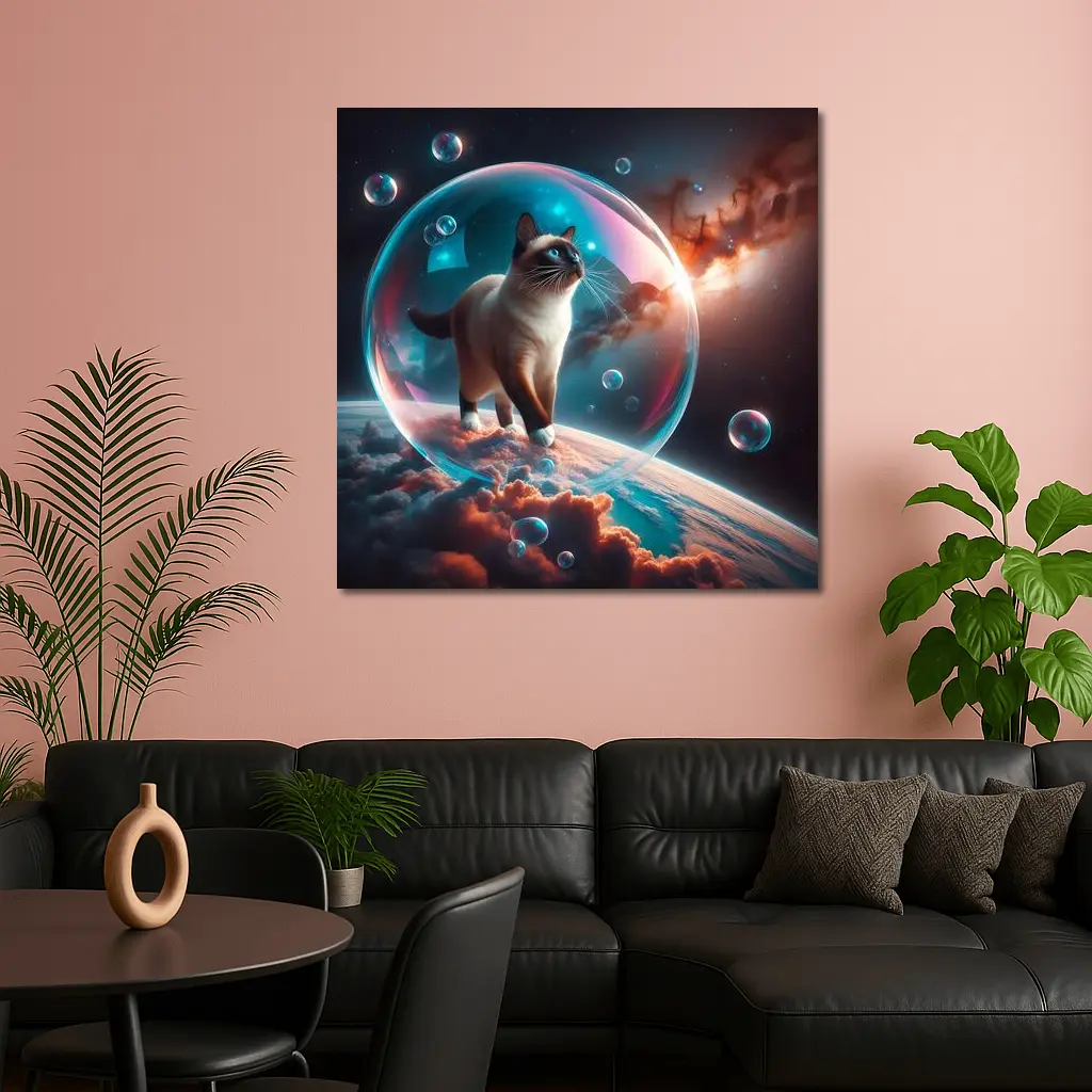 Siamese Cat Floating Bubble Cosmic Space – Wall Art