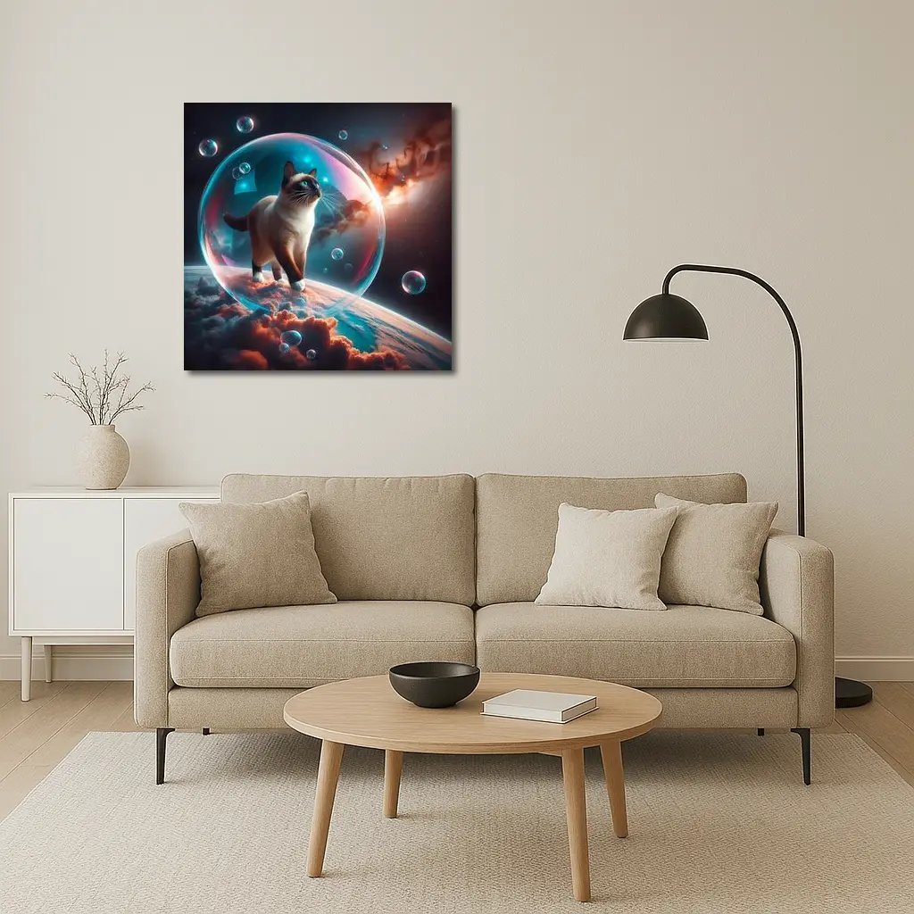 Siamese Cat Floating Bubble Cosmic Space – Wall Art