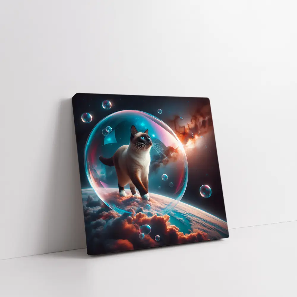 Siamese Cat Floating Bubble Cosmic Space – Wall Art