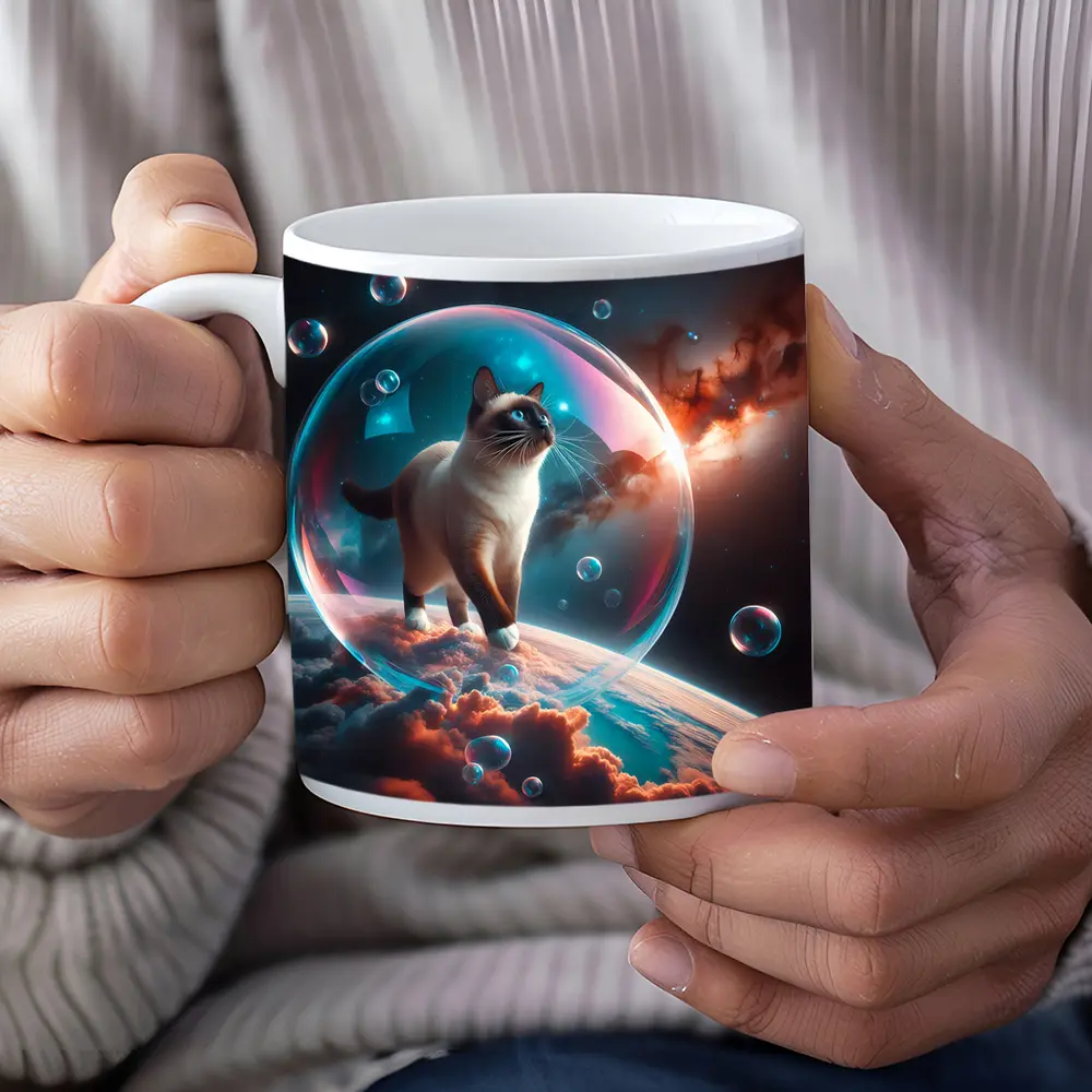 Siamese Cat Floating Bubble Cosmic Space – Mugs