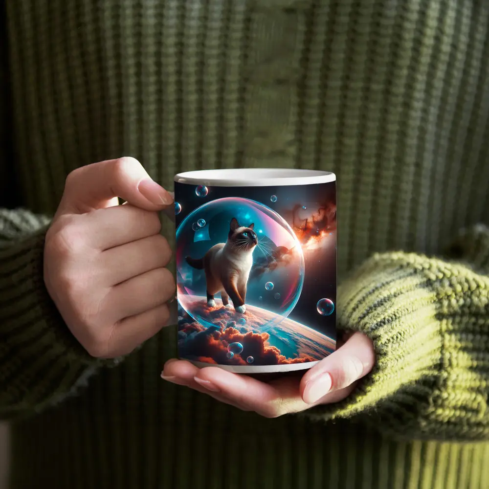 Siamese Cat Floating Bubble Cosmic Space – Mugs