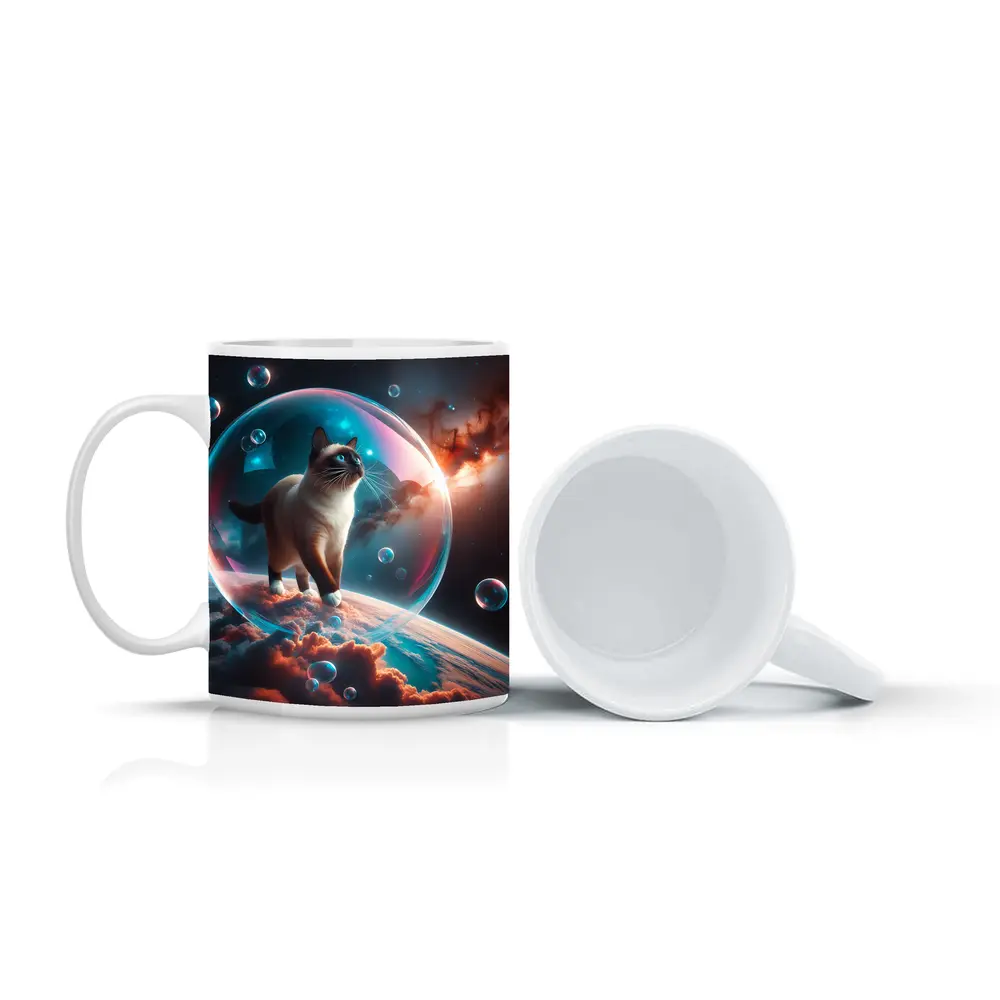 Siamese Cat Floating Bubble Cosmic Space – Mugs