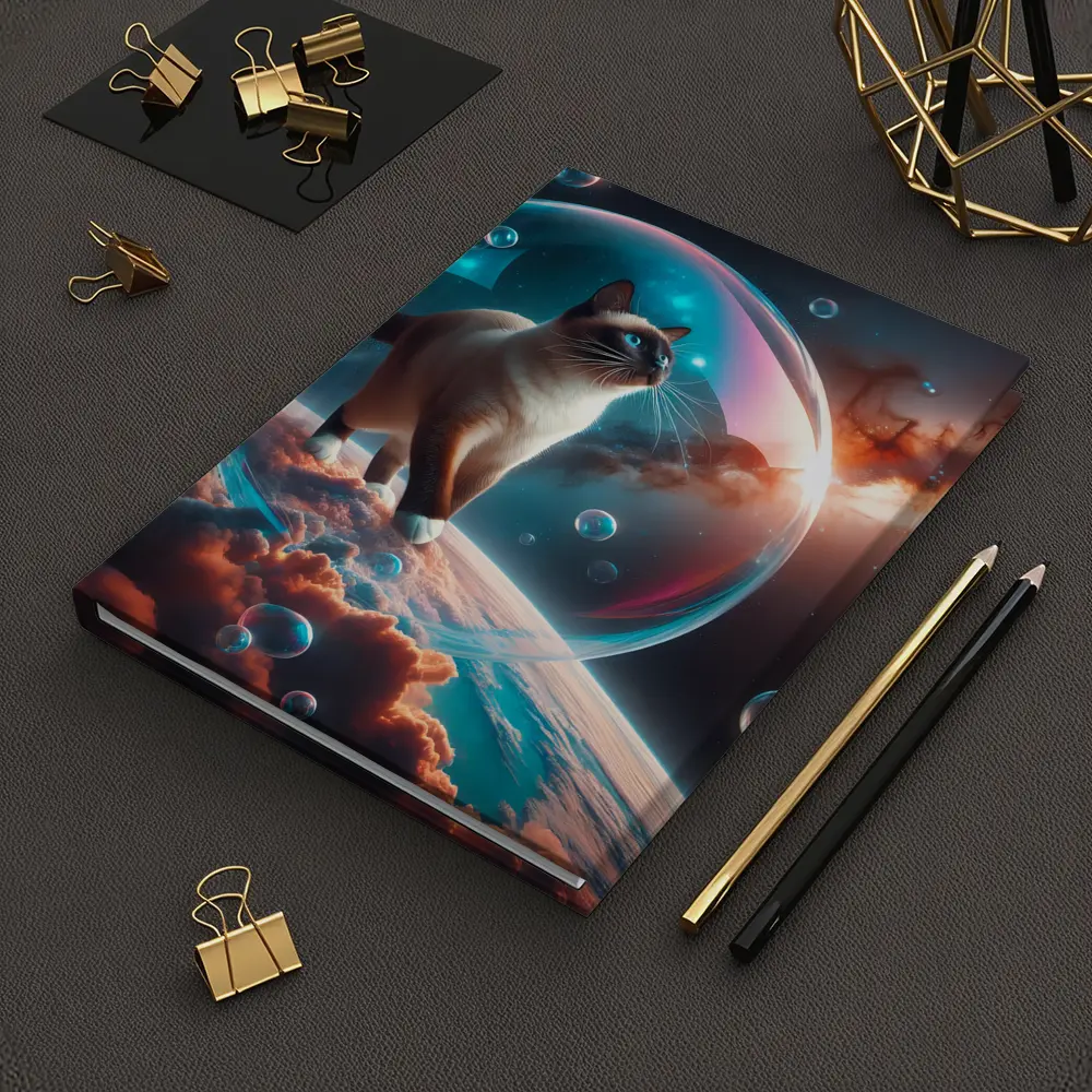 Siamese Cat Floating Bubble Cosmic Space – Notebooks