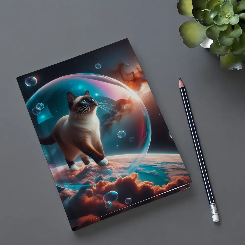 Siamese Cat Floating Bubble Cosmic Space – Notebooks