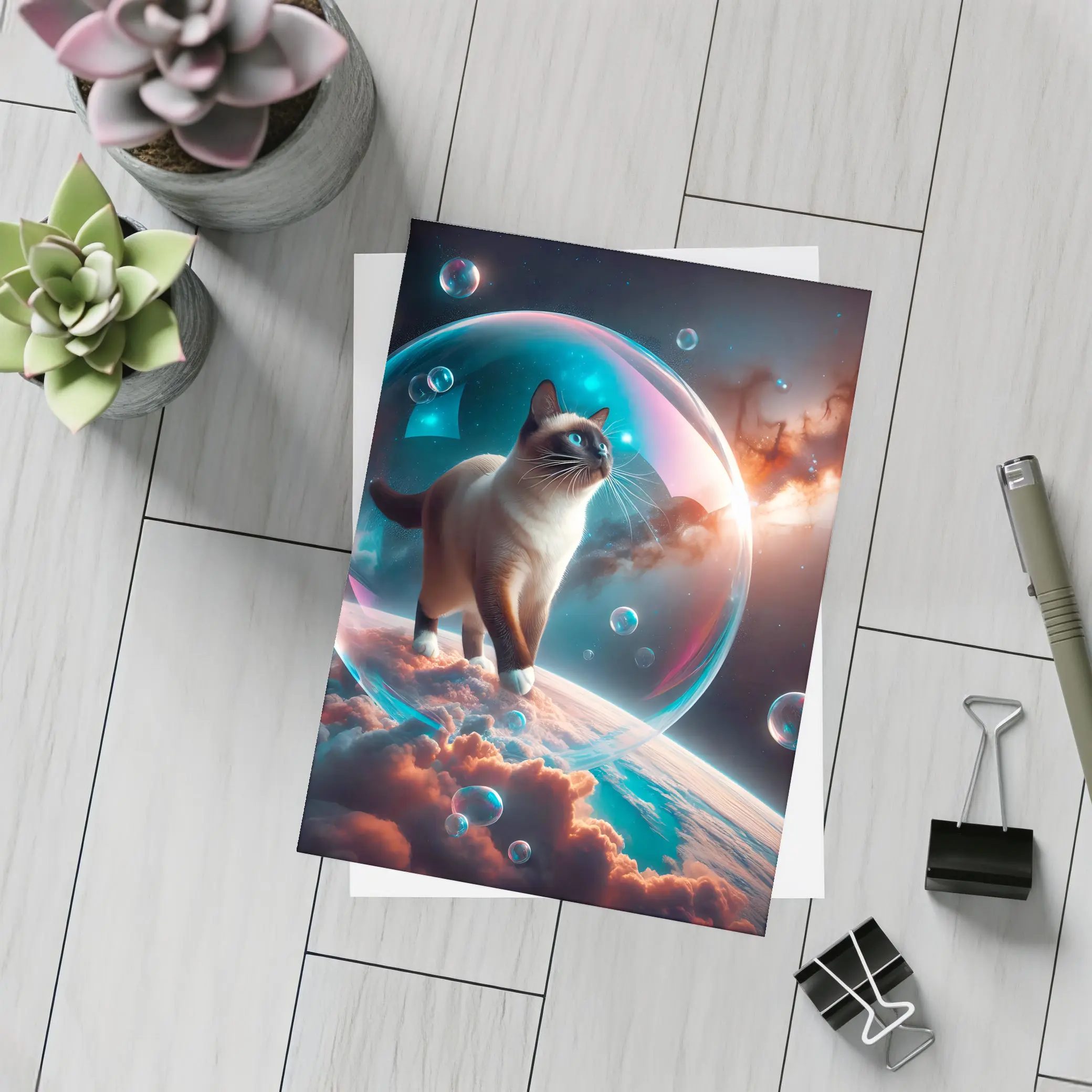 Siamese Cat Floating Bubble Cosmic Space – Postcards