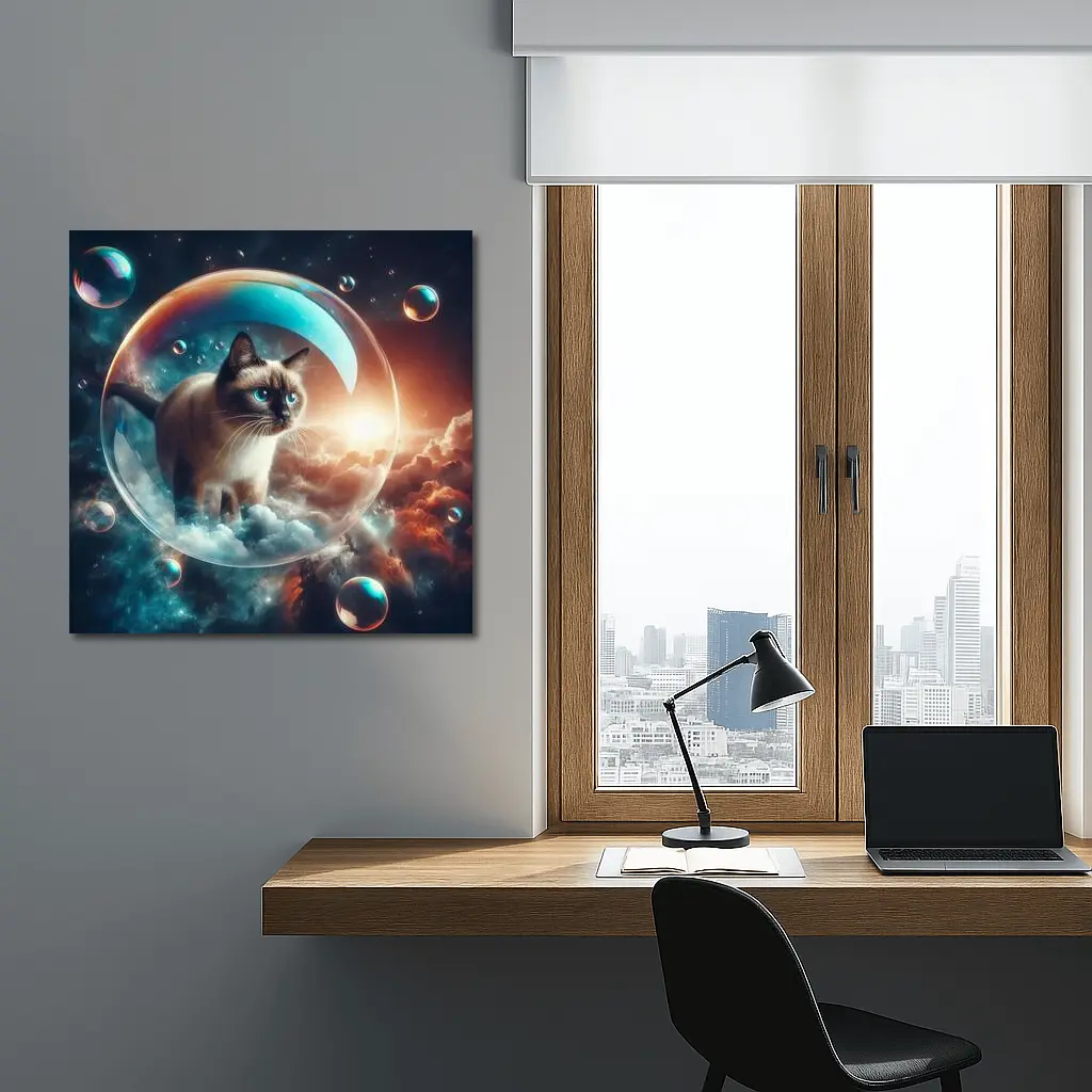 Siamese Cat Floating Bubble Cosmic Sky – Wall Art