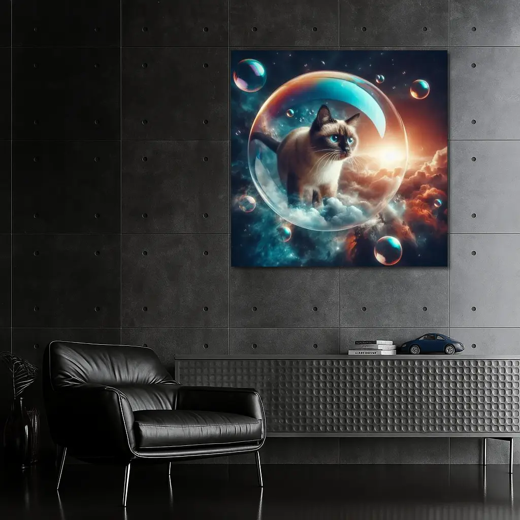 Siamese Cat Floating Bubble Cosmic Sky – Wall Art