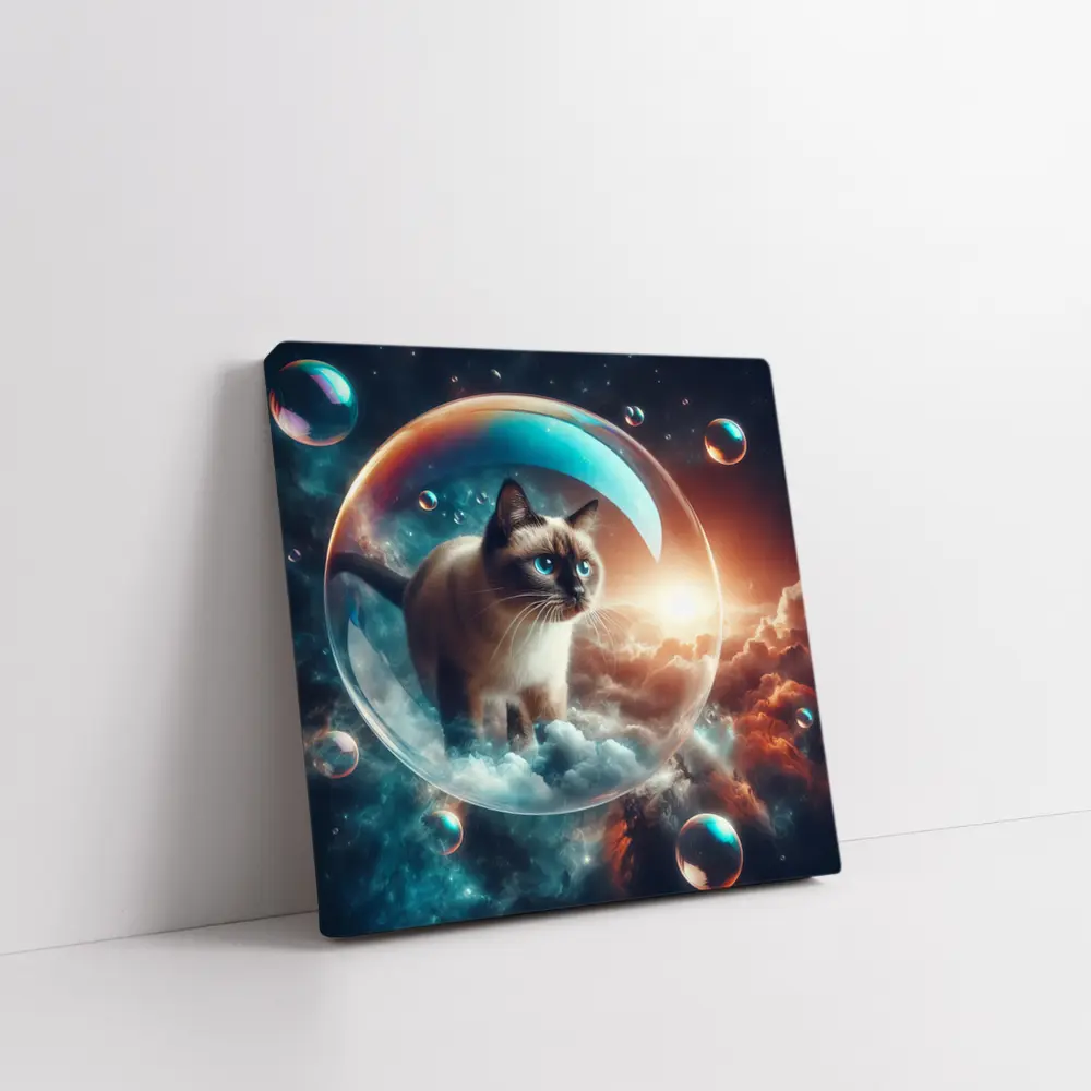 Siamese Cat Floating Bubble Cosmic Sky – Wall Art