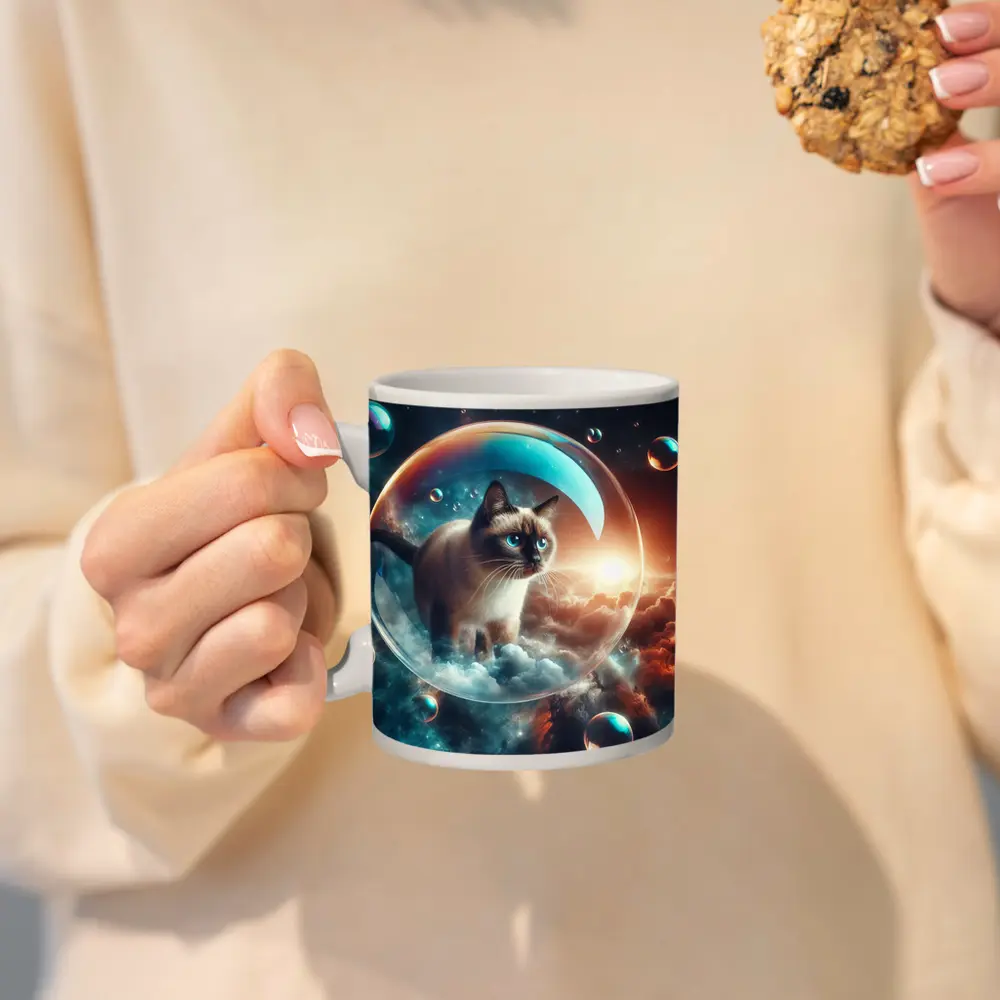 Siamese Cat Floating Bubble Cosmic Sky – Mugs