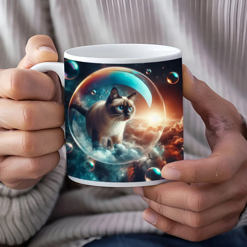 Siamese Cat Floating Bubble Cosmic Sky – Mugs