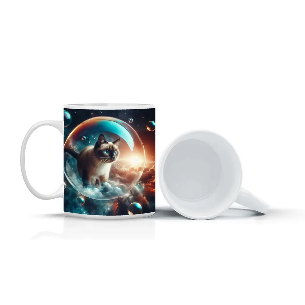 Siamese Cat Floating Bubble Cosmic Sky – Mugs