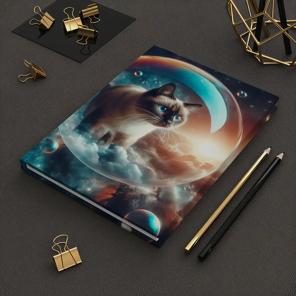 Siamese Cat Floating Bubble Cosmic Sky – Notebooks