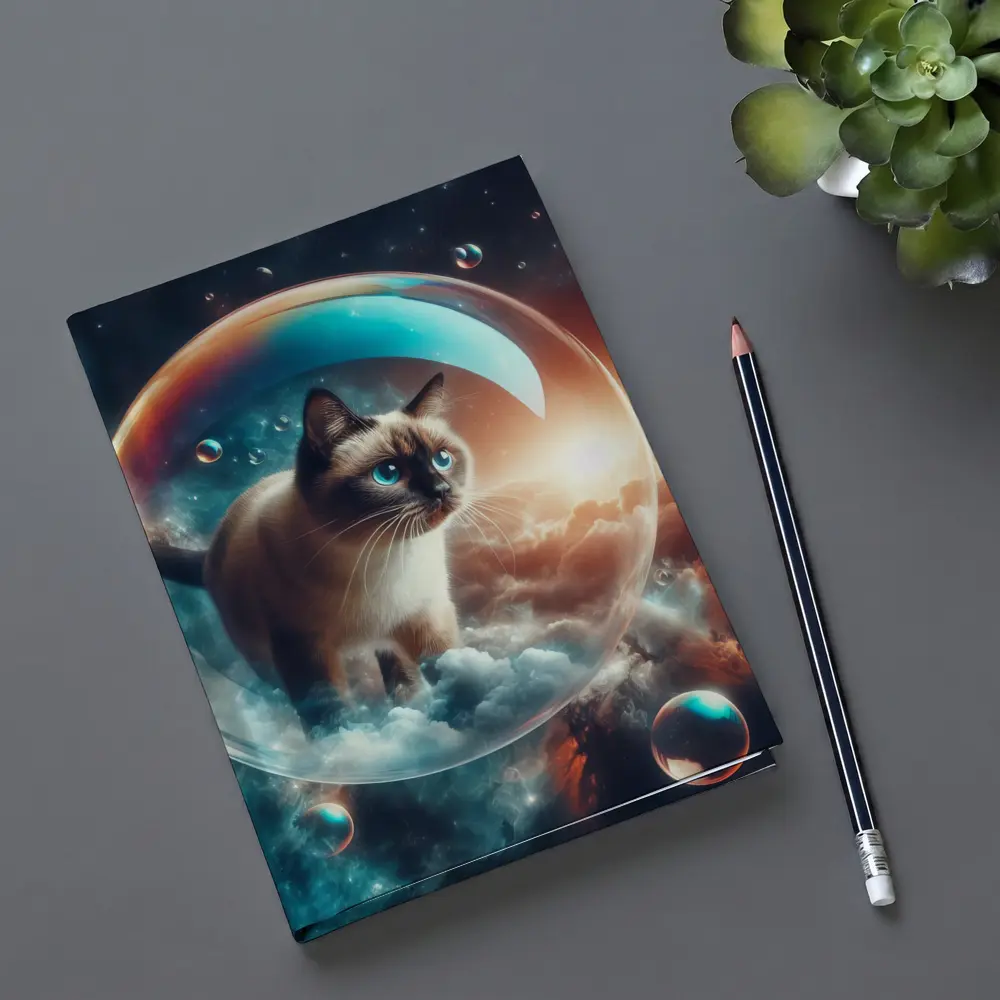 Siamese Cat Floating Bubble Cosmic Sky – Notebooks