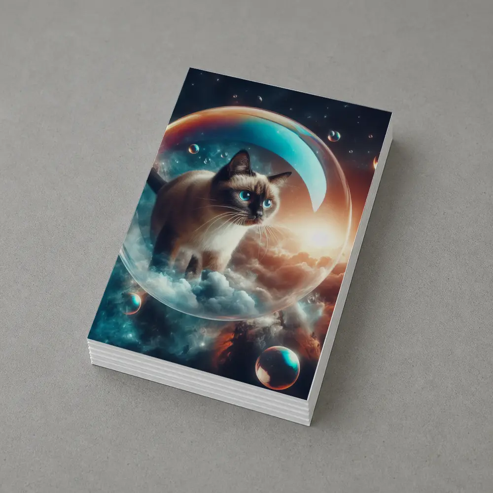 Siamese Cat Floating Bubble Cosmic Sky – Postcards