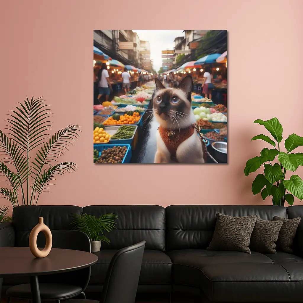 Siamese Cat at Colorful Street Market – Wall Art