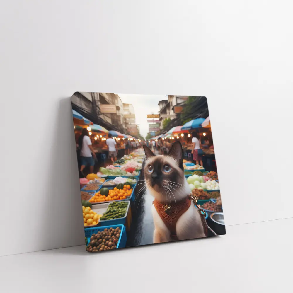 Siamese Cat at Colorful Street Market – Wall Art