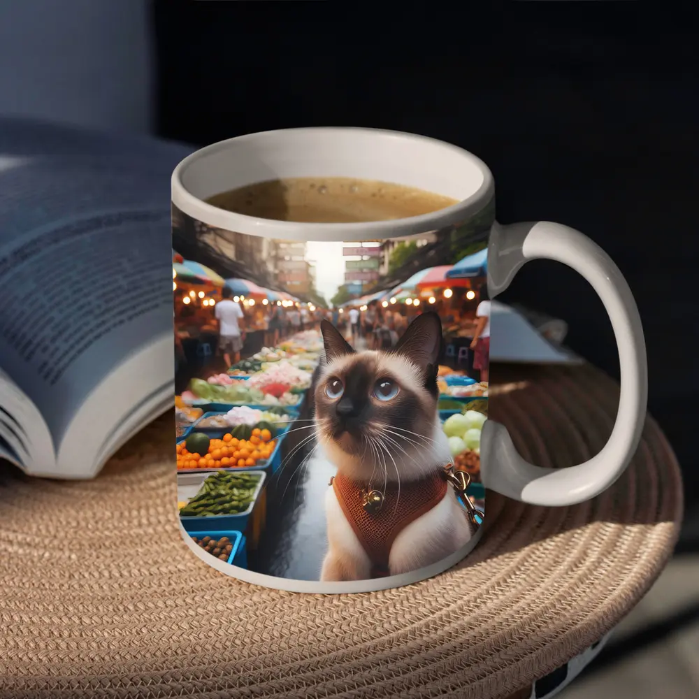 Siamese Cat at Colorful Street Market – Mugs