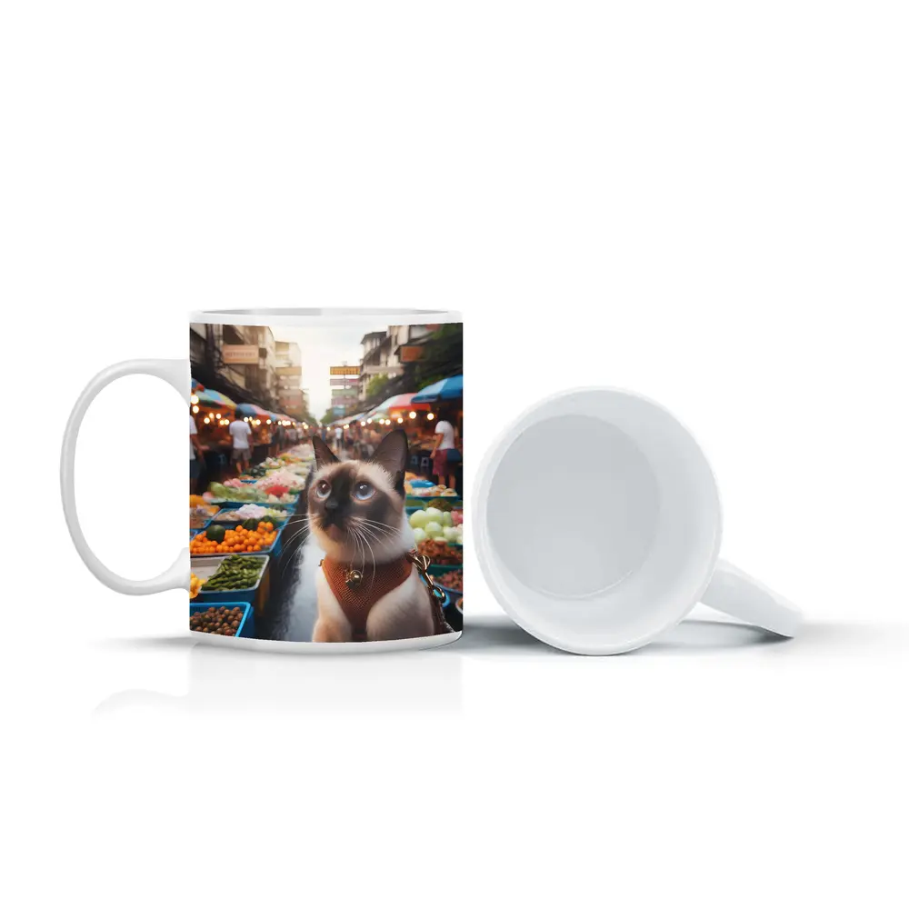 Siamese Cat at Colorful Street Market – Mugs